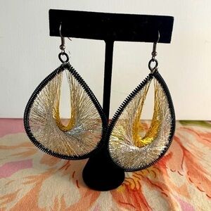 Gunmetal, silver and gold Thread Dreamcatcher Oval Hoop Earrings